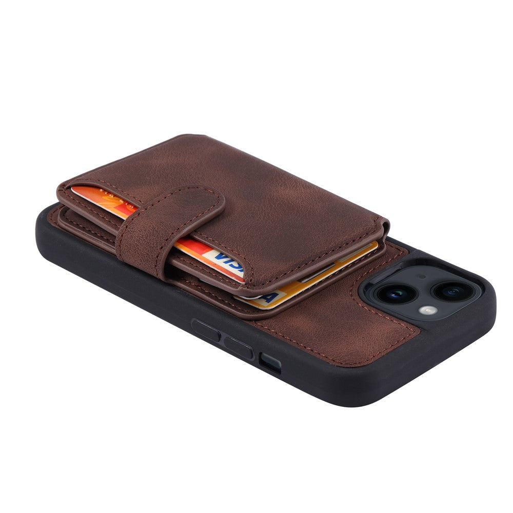 For iPhone 15 Anti-drop Leather Coated TPU Phone Case RFID Blocking Wallet Cover with Kickstand