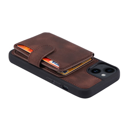For iPhone 15 Anti-drop Leather Coated TPU Phone Case RFID Blocking Wallet Cover with Kickstand
