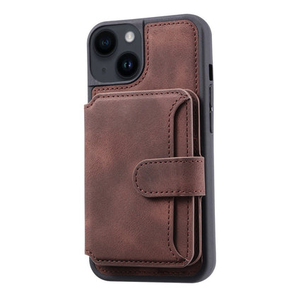 For iPhone 15 Anti-drop Leather Coated TPU Phone Case RFID Blocking Wallet Cover with Kickstand