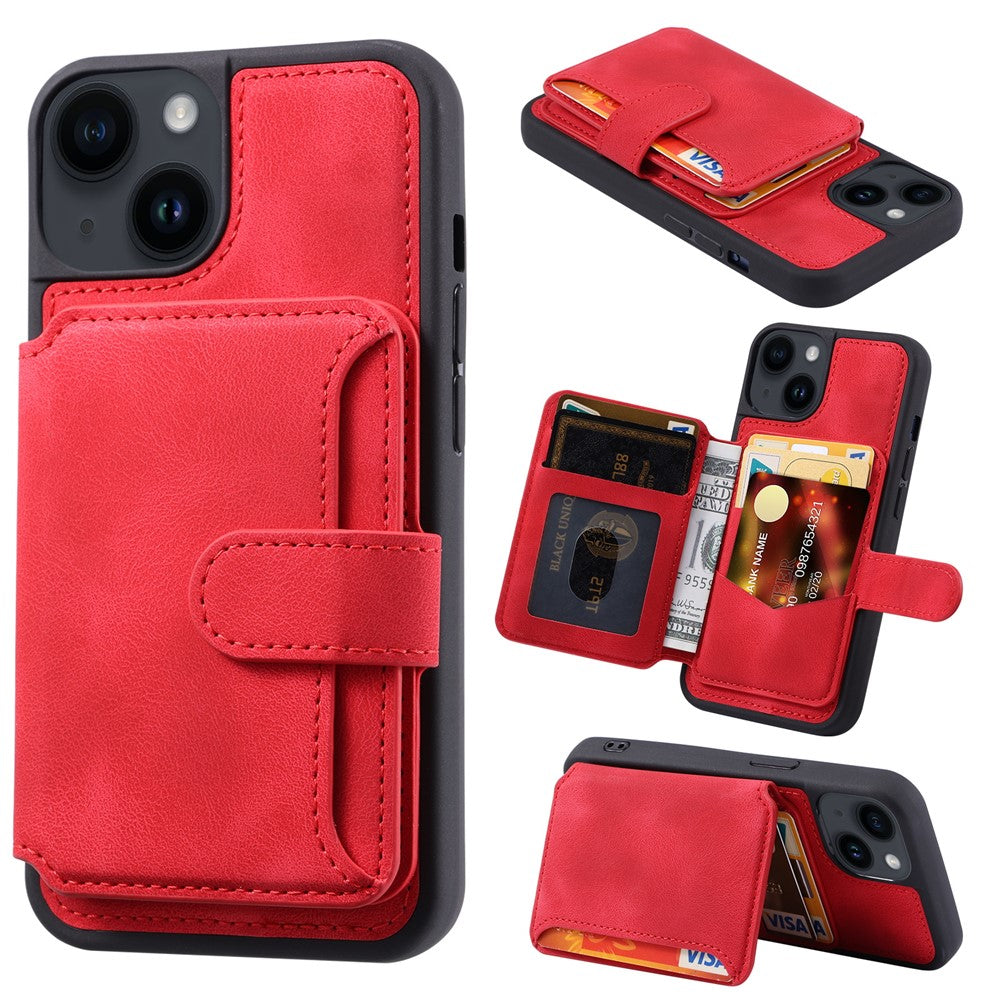 For iPhone 15 Anti-drop Leather Coated TPU Phone Case RFID Blocking Wallet Cover with Kickstand