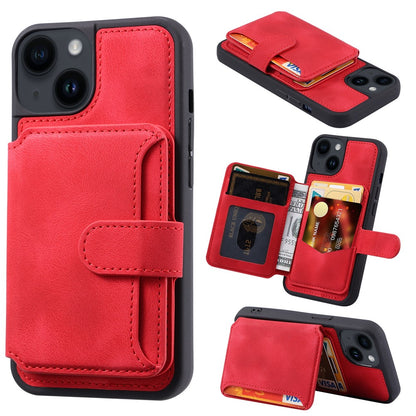 For iPhone 15 Anti-drop Leather Coated TPU Phone Case RFID Blocking Wallet Cover with Kickstand