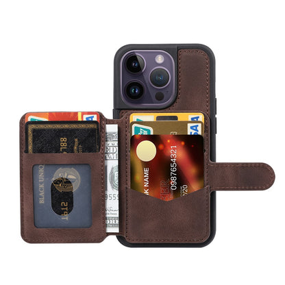 For iPhone 15 Pro Max Leather Coated TPU Phone Case RFID Blocking Wallet Anti-fall Cover with Kickstand