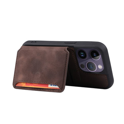 For iPhone 15 Pro Max Leather Coated TPU Phone Case RFID Blocking Wallet Anti-fall Cover with Kickstand