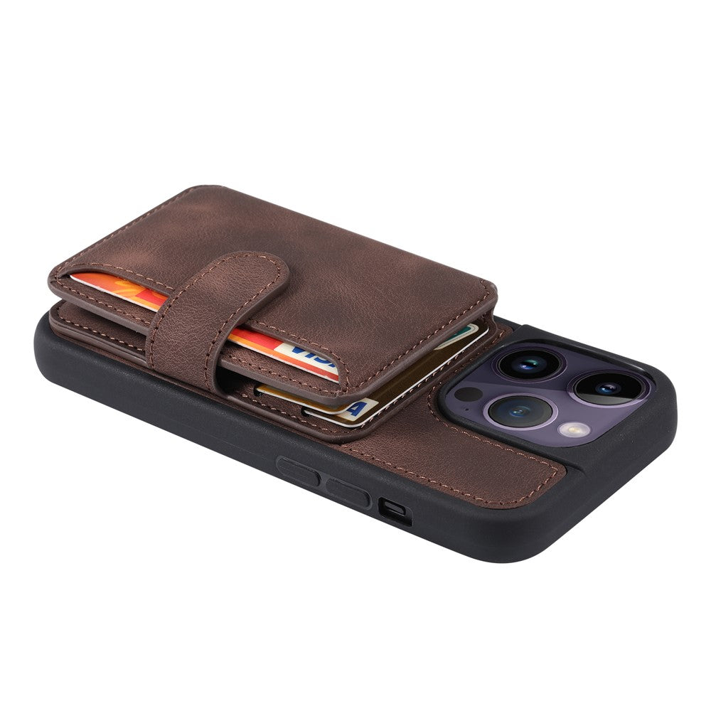 For iPhone 15 Pro Max Leather Coated TPU Phone Case RFID Blocking Wallet Anti-fall Cover with Kickstand