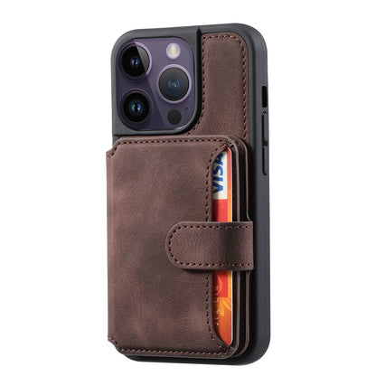 For iPhone 15 Pro Max Leather Coated TPU Phone Case RFID Blocking Wallet Anti-fall Cover with Kickstand