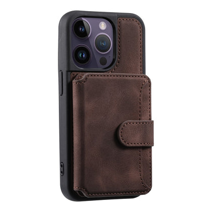 For iPhone 15 Pro Max Leather Coated TPU Phone Case RFID Blocking Wallet Anti-fall Cover with Kickstand