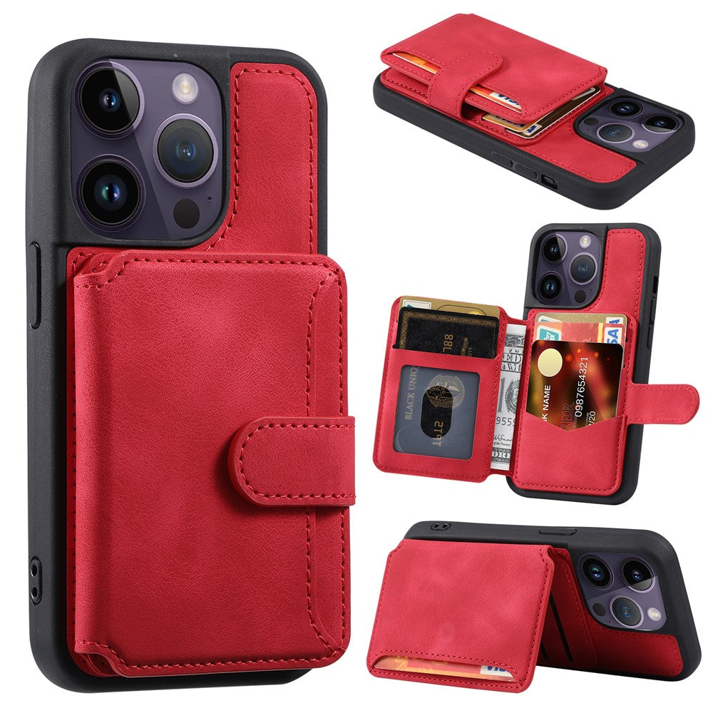 For iPhone 15 Pro Max Leather Coated TPU Phone Case RFID Blocking Wallet Anti-fall Cover with Kickstand