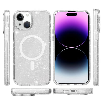 Glitter Magnetic Case for iPhone 15 Compatible with MagSafe, Hard PC + Soft TPU Phone Cover