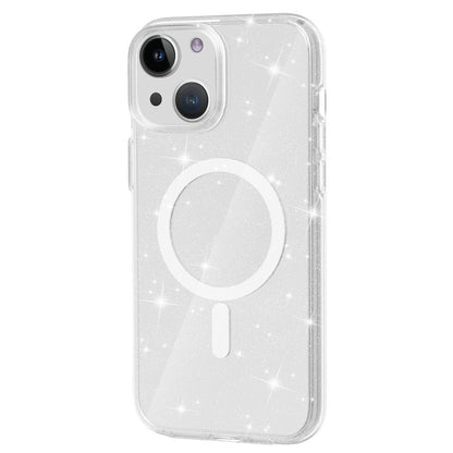Glitter Back Protector Case for iPhone 15 Plus , Hard PC + Soft TPU Compatible with MagSafe Phone Cover