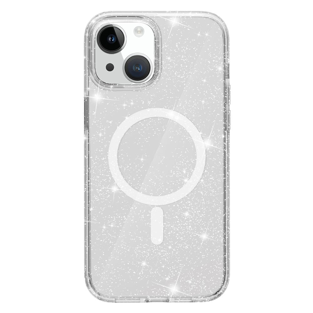 Glitter Back Protector Case for iPhone 15 Plus , Hard PC + Soft TPU Compatible with MagSafe Phone Cover