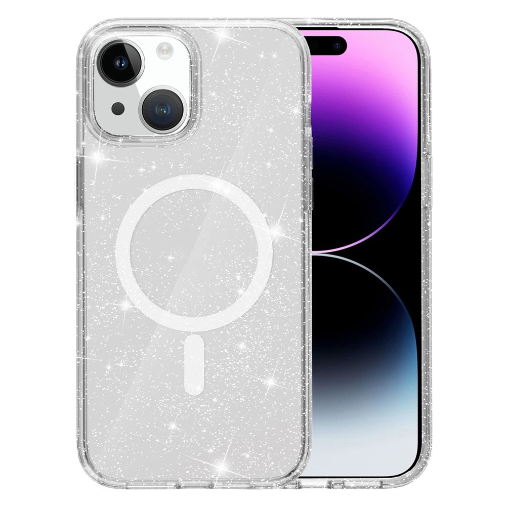 Glitter Back Protector Case for iPhone 15 Plus , Hard PC + Soft TPU Compatible with MagSafe Phone Cover