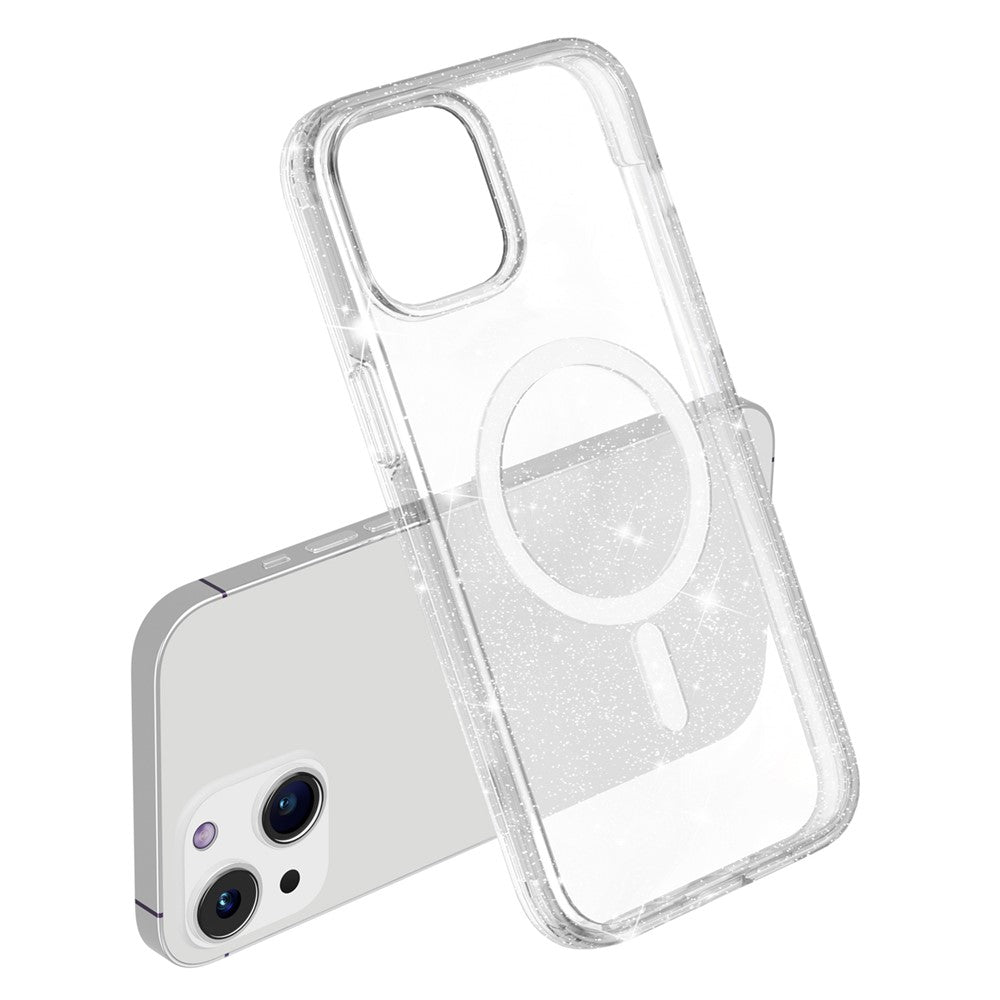 Glitter Back Protector Case for iPhone 15 Plus , Hard PC + Soft TPU Compatible with MagSafe Phone Cover
