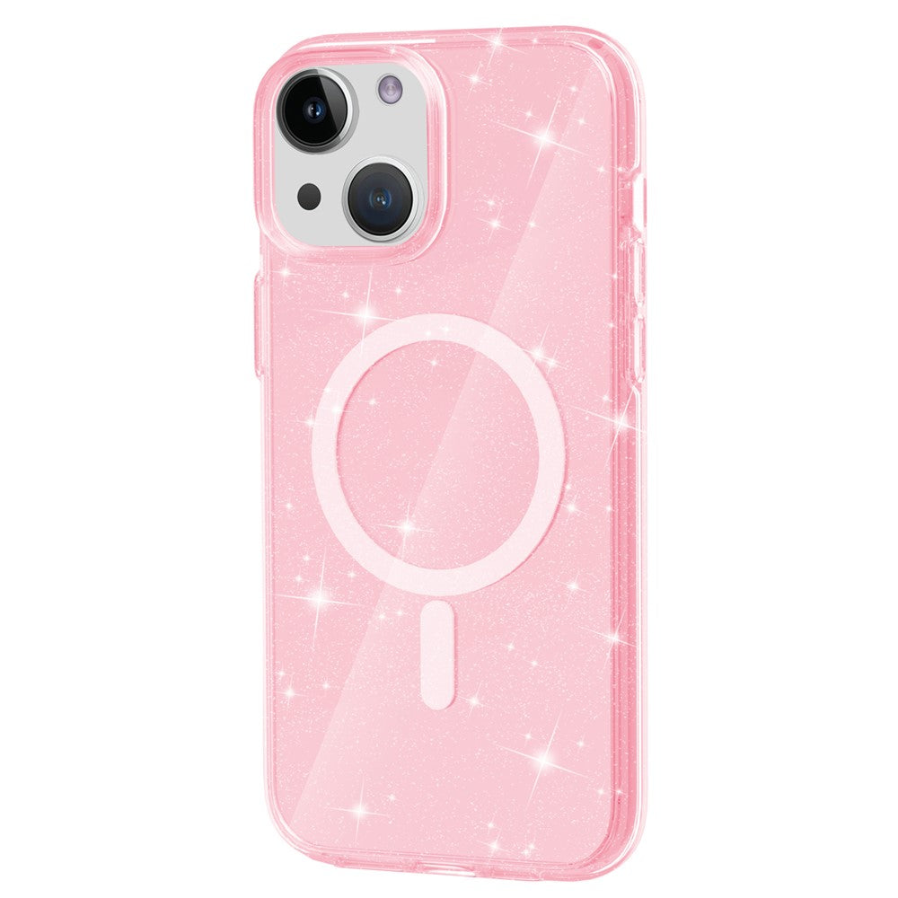 Glitter Back Protector Case for iPhone 15 Plus , Hard PC + Soft TPU Compatible with MagSafe Phone Cover