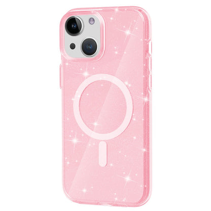 Glitter Back Protector Case for iPhone 15 Plus , Hard PC + Soft TPU Compatible with MagSafe Phone Cover