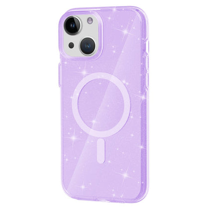 Glitter Back Protector Case for iPhone 15 Plus , Hard PC + Soft TPU Compatible with MagSafe Phone Cover