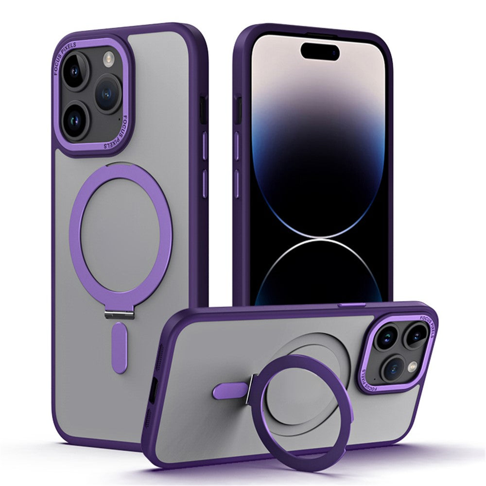 Magnetic Case for iPhone 15 Pro , Matte TPU+Acrylic Ring Kickstand Phone Cover