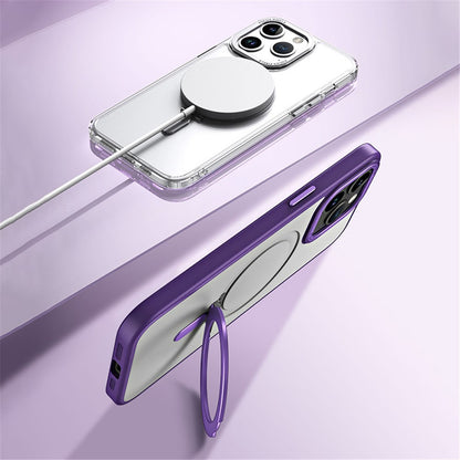 Magnetic Matte Case for iPhone 15 Pro Max , TPU+Acrylic Drop Protection Invisible Kickstand Phone Cover