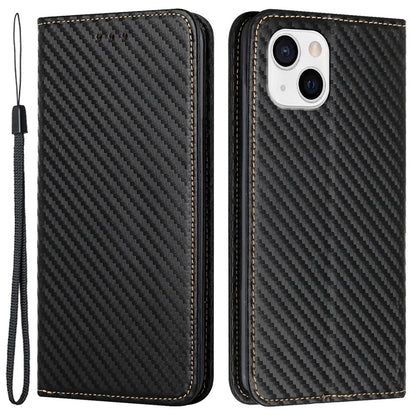 For iPhone 15 Carbon Fiber Texture PU Leather+TPU Wallet Case Viewing Stand Phone Cover