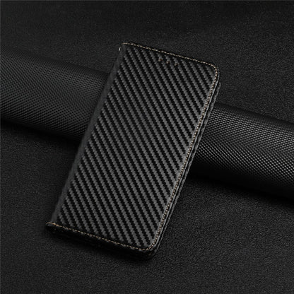 For iPhone 15 Carbon Fiber Texture PU Leather+TPU Wallet Case Viewing Stand Phone Cover