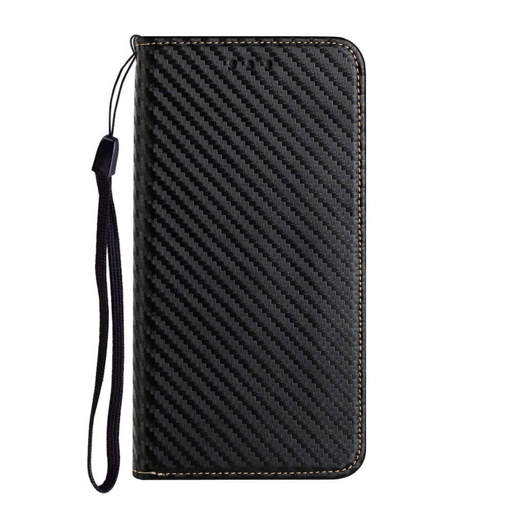 For iPhone 15 Carbon Fiber Texture PU Leather+TPU Wallet Case Viewing Stand Phone Cover
