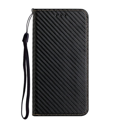 For iPhone 15 Carbon Fiber Texture PU Leather+TPU Wallet Case Viewing Stand Phone Cover