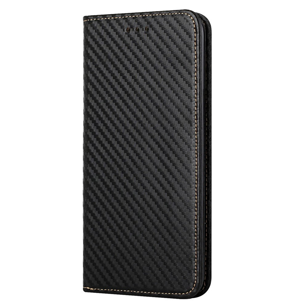 For iPhone 15 Carbon Fiber Texture PU Leather+TPU Wallet Case Viewing Stand Phone Cover