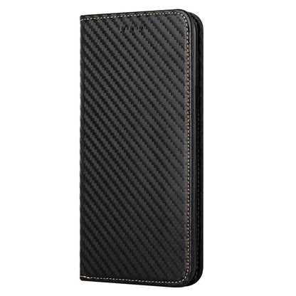 For iPhone 15 Carbon Fiber Texture PU Leather+TPU Wallet Case Viewing Stand Phone Cover