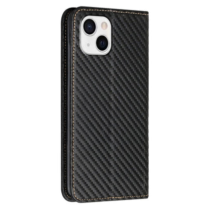 For iPhone 15 Carbon Fiber Texture PU Leather+TPU Wallet Case Viewing Stand Phone Cover