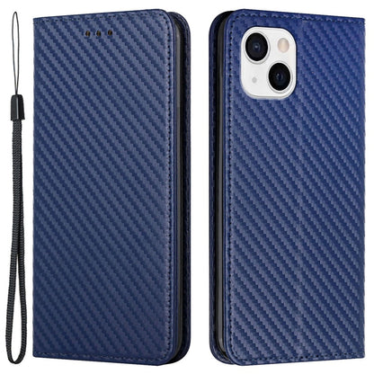 For iPhone 15 Carbon Fiber Texture PU Leather+TPU Wallet Case Viewing Stand Phone Cover