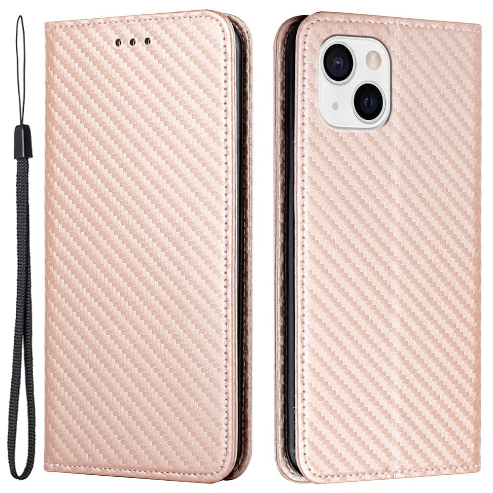 For iPhone 15 Carbon Fiber Texture PU Leather+TPU Wallet Case Viewing Stand Phone Cover