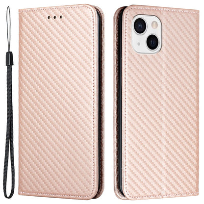 For iPhone 15 Carbon Fiber Texture PU Leather+TPU Wallet Case Viewing Stand Phone Cover