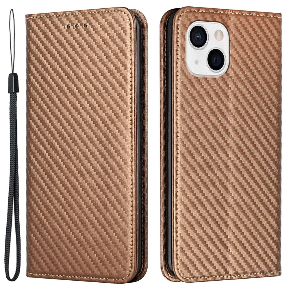 For iPhone 15 Carbon Fiber Texture PU Leather+TPU Wallet Case Viewing Stand Phone Cover