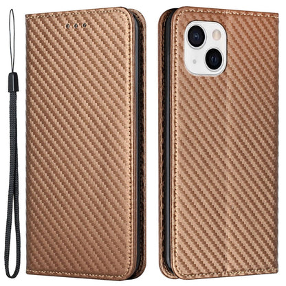 For iPhone 15 Carbon Fiber Texture PU Leather+TPU Wallet Case Viewing Stand Phone Cover