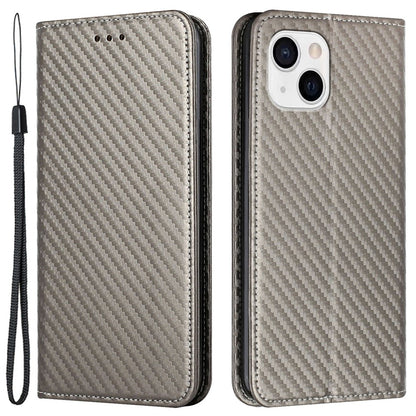 For iPhone 15 Carbon Fiber Texture PU Leather+TPU Wallet Case Viewing Stand Phone Cover