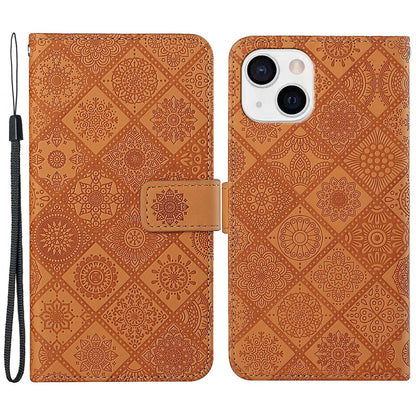 Leather Wallet Case for iPhone 15 Plus , Drop Resistant Imprinted Flower Phone Stand Cover