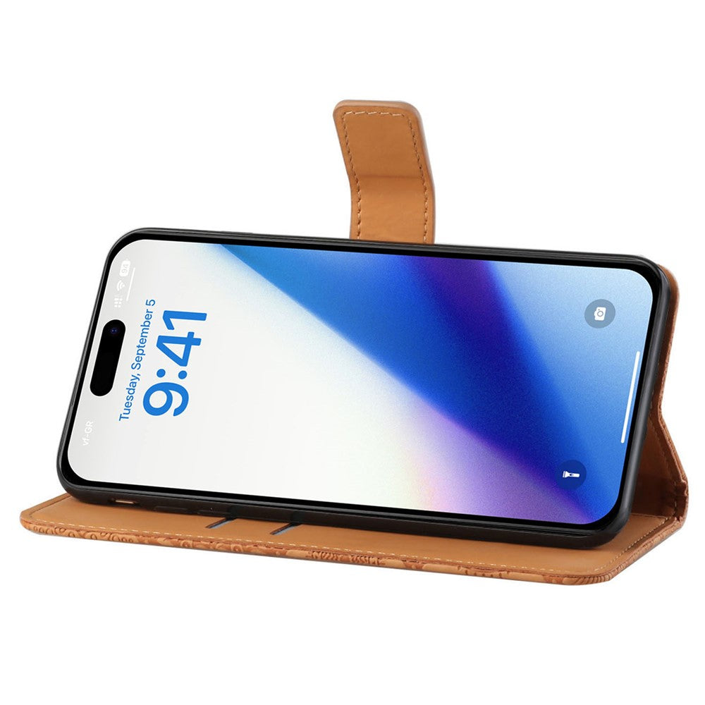 Leather Wallet Case for iPhone 15 Plus , Drop Resistant Imprinted Flower Phone Stand Cover