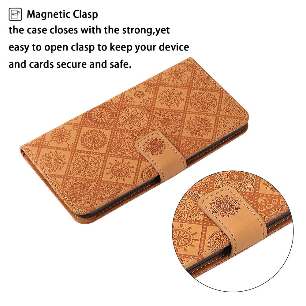 Leather Wallet Case for iPhone 15 Plus , Drop Resistant Imprinted Flower Phone Stand Cover