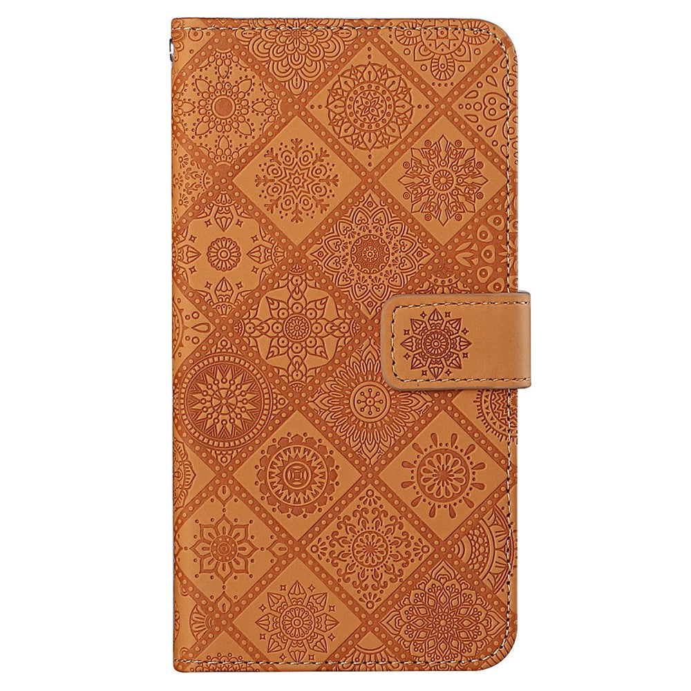 Leather Wallet Case for iPhone 15 Plus , Drop Resistant Imprinted Flower Phone Stand Cover