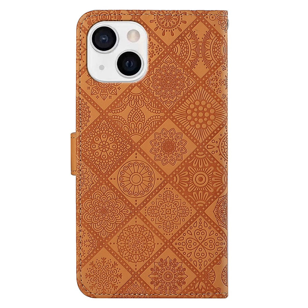 Leather Wallet Case for iPhone 15 Plus , Drop Resistant Imprinted Flower Phone Stand Cover