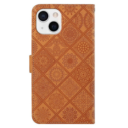 Leather Wallet Case for iPhone 15 Plus , Drop Resistant Imprinted Flower Phone Stand Cover