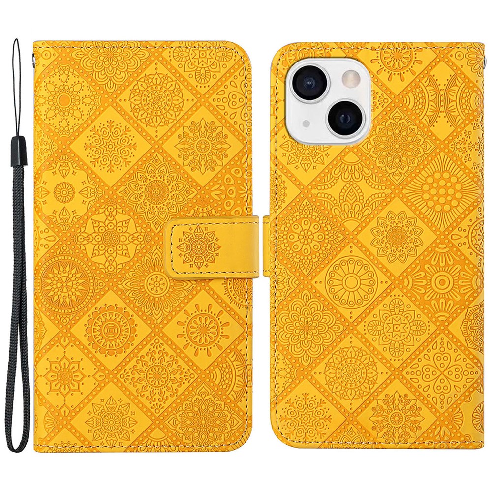 Leather Wallet Case for iPhone 15 Plus , Drop Resistant Imprinted Flower Phone Stand Cover
