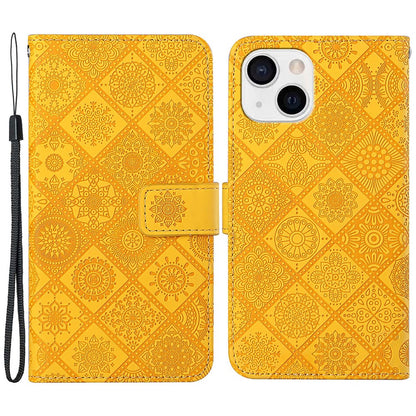 Leather Wallet Case for iPhone 15 Plus , Drop Resistant Imprinted Flower Phone Stand Cover