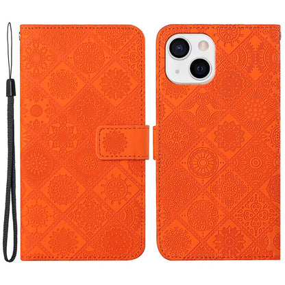 Leather Wallet Case for iPhone 15 Plus , Drop Resistant Imprinted Flower Phone Stand Cover