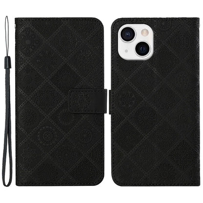 Leather Wallet Case for iPhone 15 Plus , Drop Resistant Imprinted Flower Phone Stand Cover