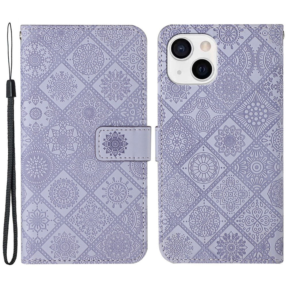 Leather Wallet Case for iPhone 15 Plus , Drop Resistant Imprinted Flower Phone Stand Cover