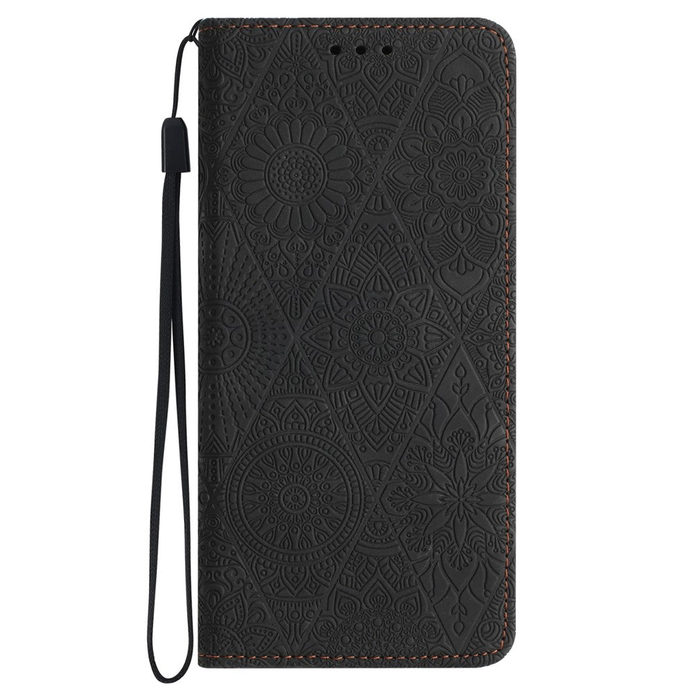 Wallet Case for iPhone 15 Fully Wrapped PU Leather Retro Flower Imprinted Phone Stand Cover