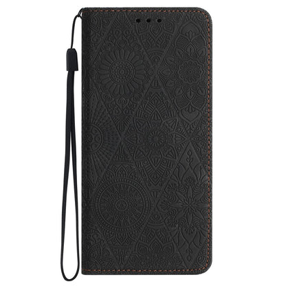 Wallet Case for iPhone 15 Fully Wrapped PU Leather Retro Flower Imprinted Phone Stand Cover
