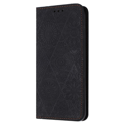 Wallet Case for iPhone 15 Fully Wrapped PU Leather Retro Flower Imprinted Phone Stand Cover