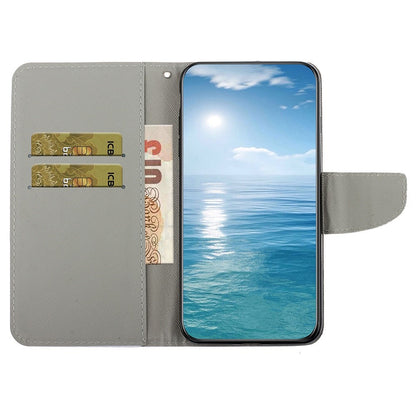 For iPhone 15 Pattern Printing Wallet Case PU Leather Cross Texture Stand Phone Cover with Strap
