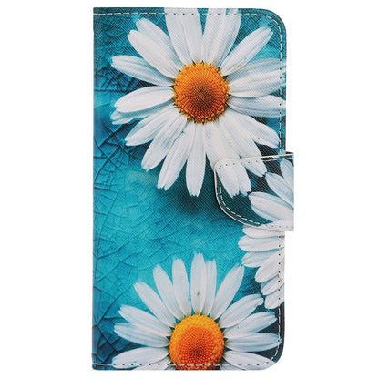 For iPhone 15 Pattern Printing Wallet Case PU Leather Cross Texture Stand Phone Cover with Strap